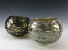 Load image into Gallery viewer, Oasis Bowl Pair - Iris Yellow/Black Lines and Iris Clear/White Lines