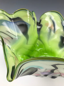 Psycho Zebra Fluted Bowl - Slime Green Interior