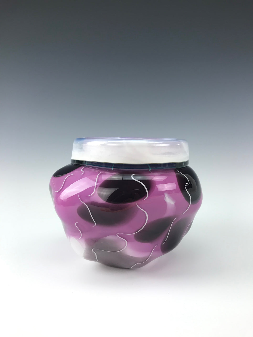 Small Push Bowl - Purple Shadows with White Cane