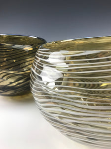 Oasis Bowl Pair - Iris Yellow/Black Lines and Iris Clear/White Lines